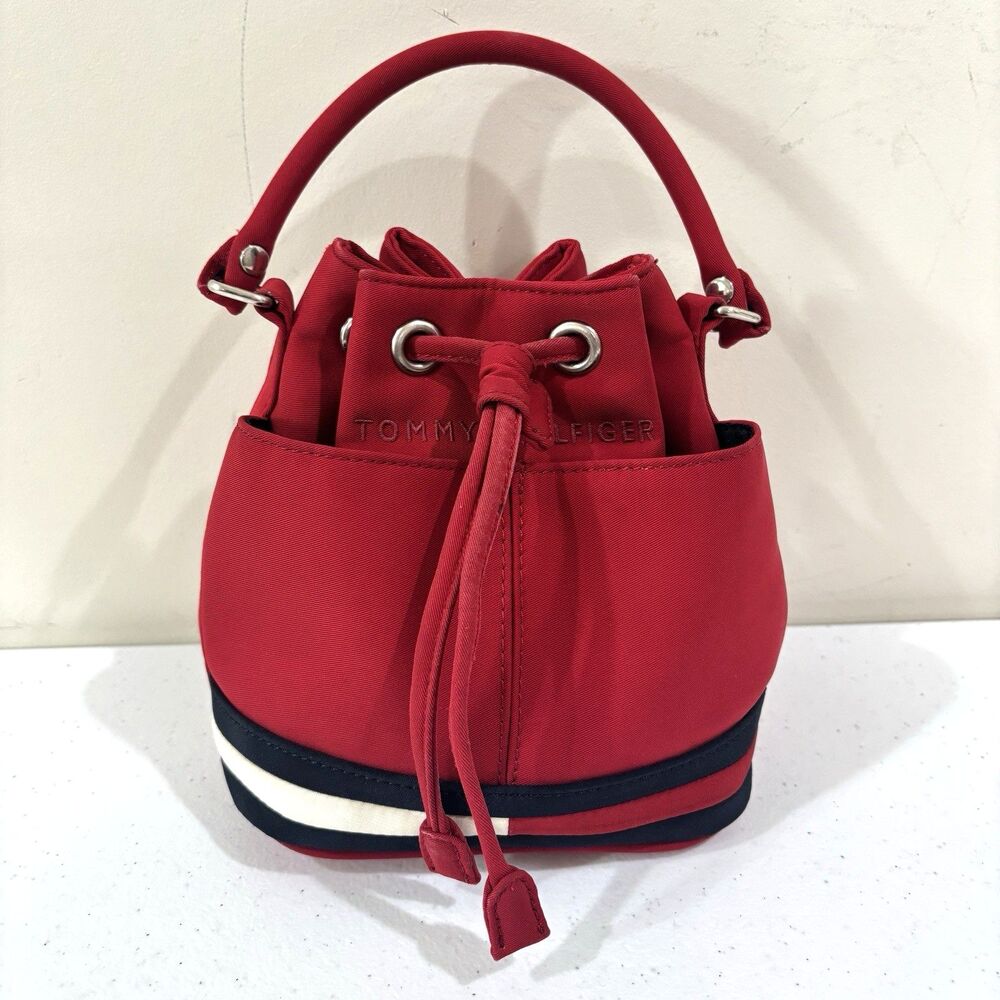 Vintage Tommy Hilfiger Color Block Bucket Drawstring Mini Handbag Red Y2K 90s